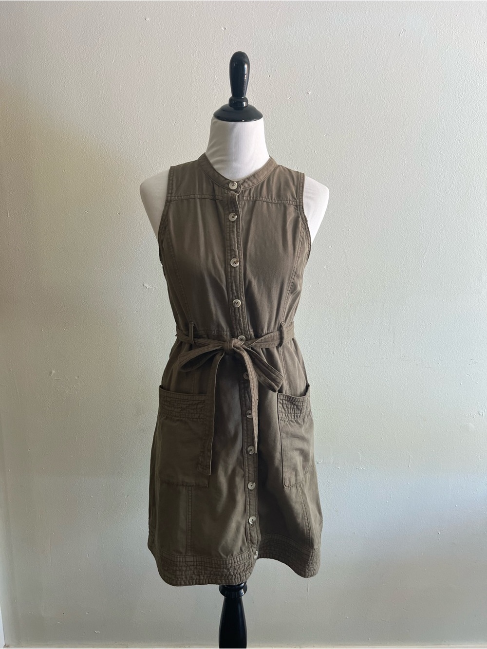 Anthropologie Olive Green Sleeveless Button-Front Mini Dress